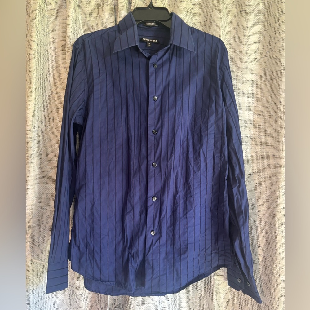 Express 1MX Modern Fit Blue with black pin stripe Dress Shirt Size medium SALE